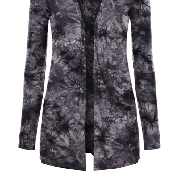 NEW SOFT TIE DYE CARDIGAN JACKET SWEATER BLACK TOP - Picture 5 of 5